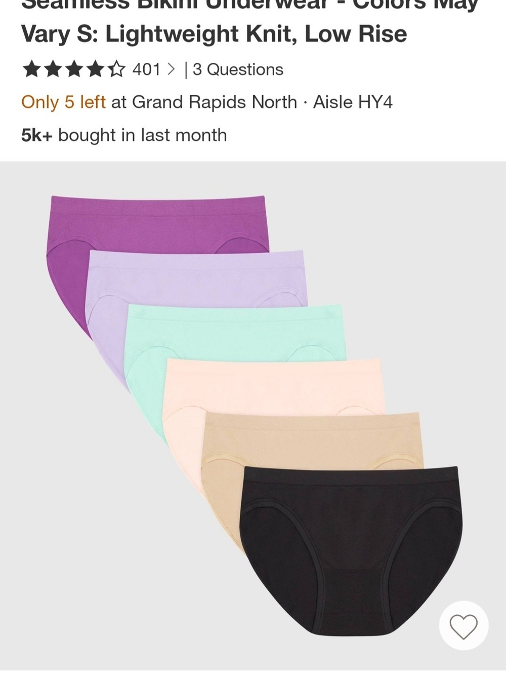 Hanes Womans Tagless Bikini Underwear Pack-5/S